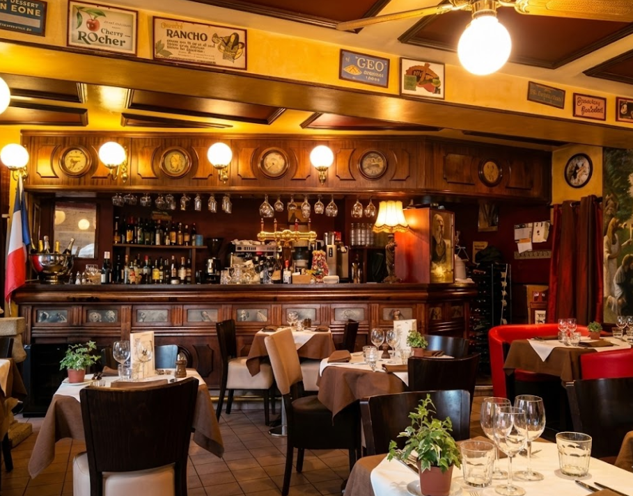 Découvrez l'âme véritable de notre établissement en prenant un verre au comptoir d'époque de notre restaurant Au Chien Qui Fume, le lieu parfait pour savourer l'ambiance typique d'une brasserie traditionnelle